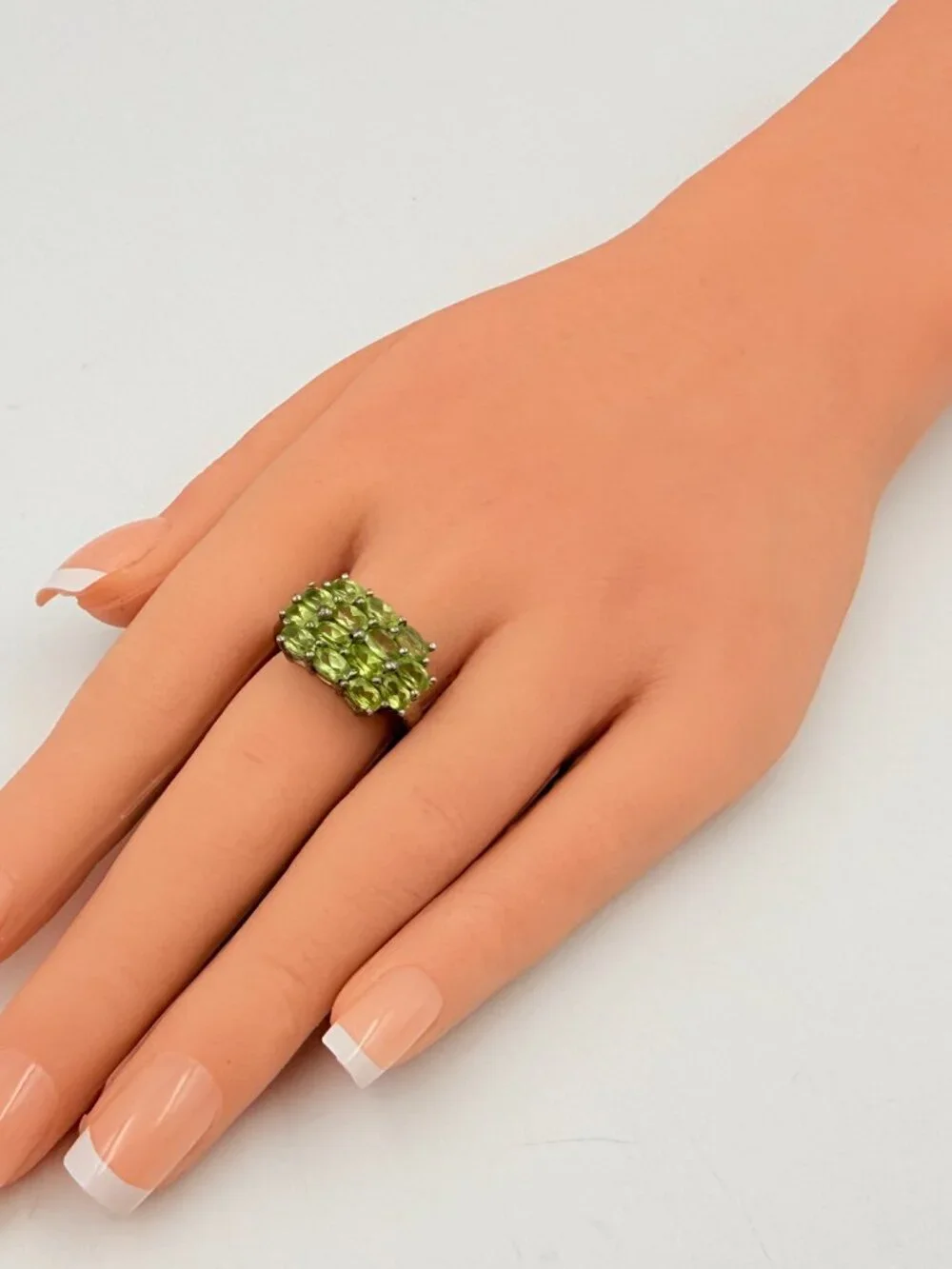 Marked Sterling Silver Peridot Cluster Statement Cocktail Ring Sz 8